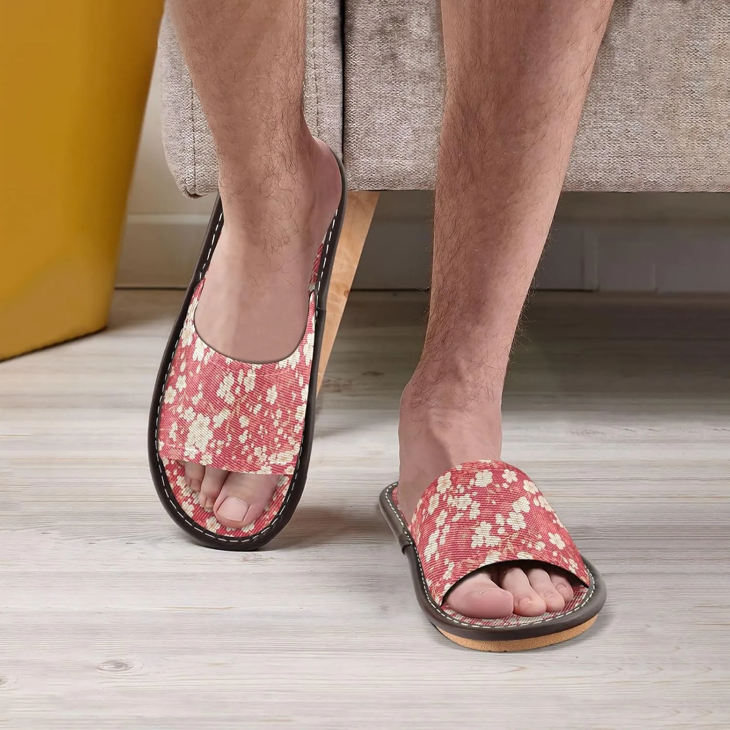 Yuiboo Cherry Blossom Red Mens Fashion Slippers Breathable Non Slip Sandals for Home Hotel Travel