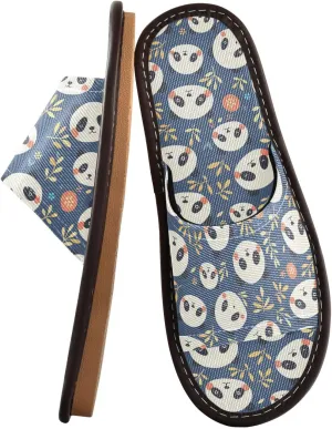 Yuiboo Retro Panda Face Blue Mens Shower Slippers Ultralight Non Slip Sandals for Bedroom Hotel Travel