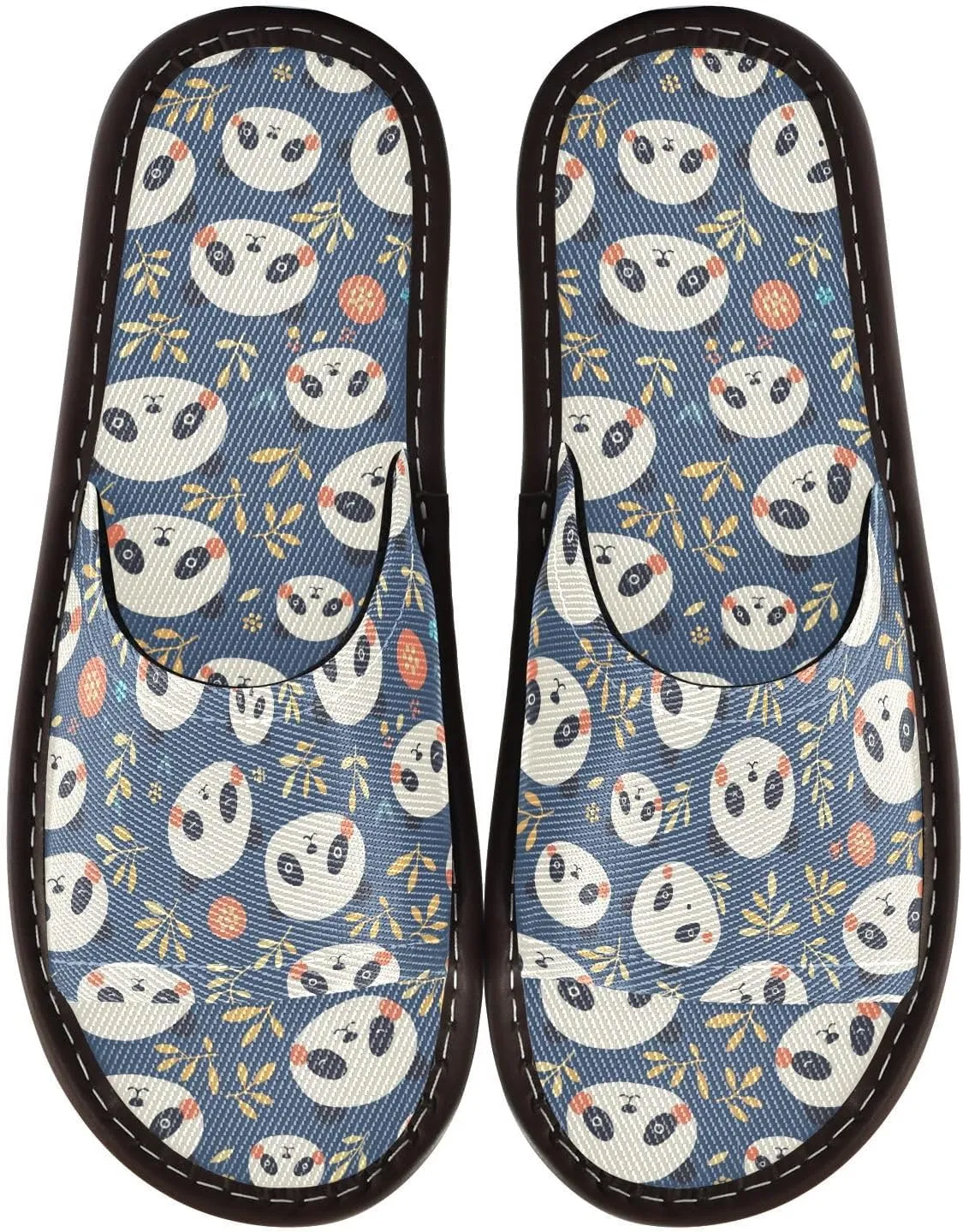 Yuiboo Retro Panda Face Blue Mens Shower Slippers Ultralight Non Slip Sandals for Bedroom Hotel Travel