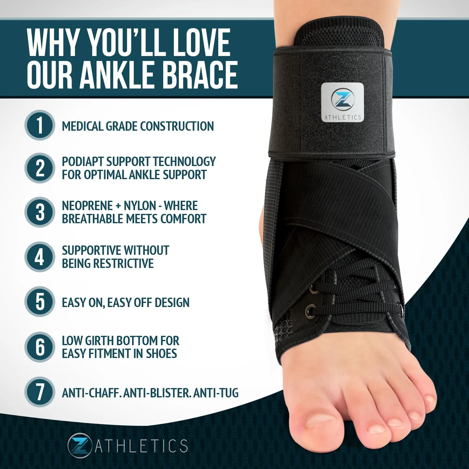 Z ATHLETICS Zenith Ankle Brace, Lace Up Adjustable Support – for Running, Basketball, Injury Recovery, Sprain! Ankle Support for Men, Women, and Children