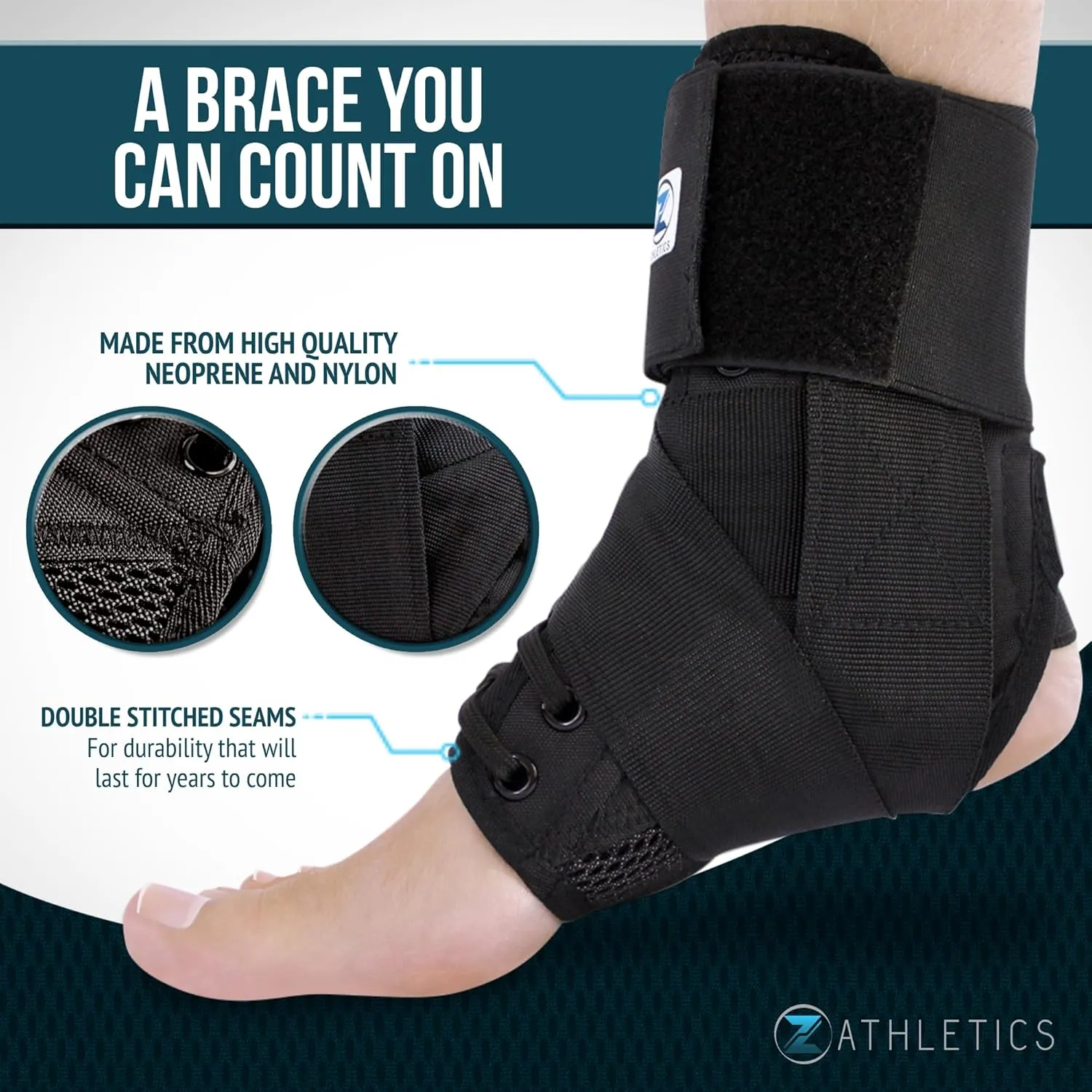 Z ATHLETICS Zenith Ankle Brace, Lace Up Adjustable Support – for Running, Basketball, Injury Recovery, Sprain! Ankle Support for Men, Women, and Children