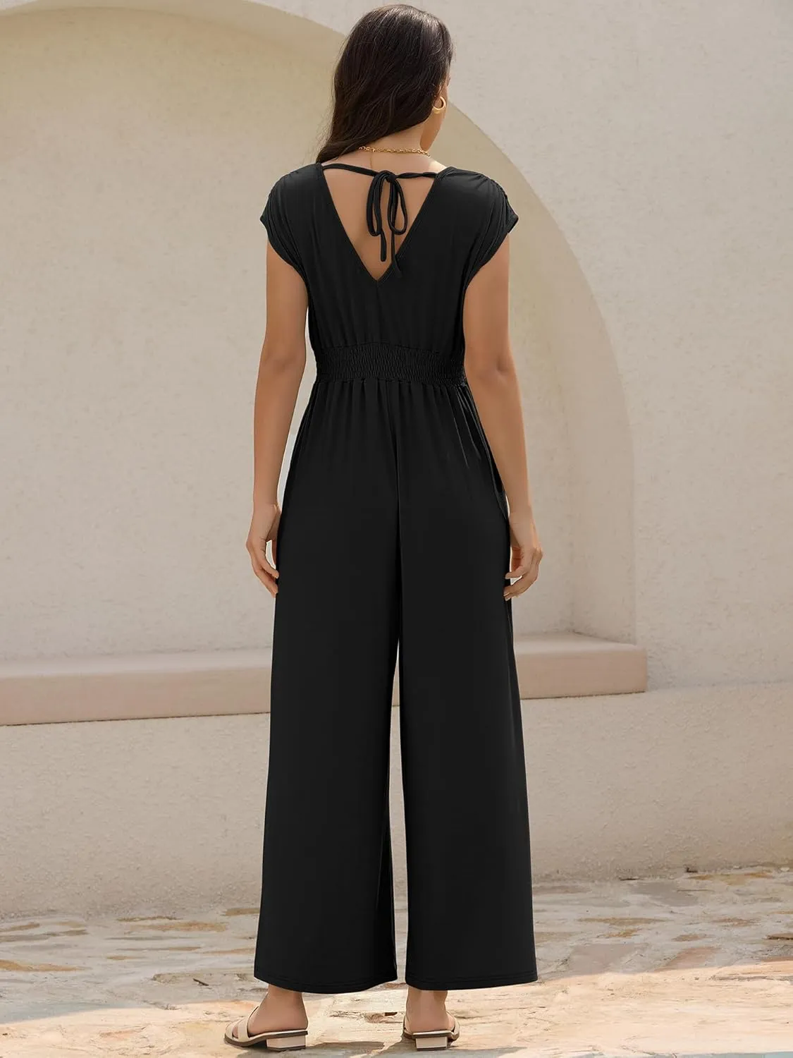 ZAFUL Womens Summer Jumpsuits 2025 Smocked Waist Dressy Casual One Piece Outfits with Pockets